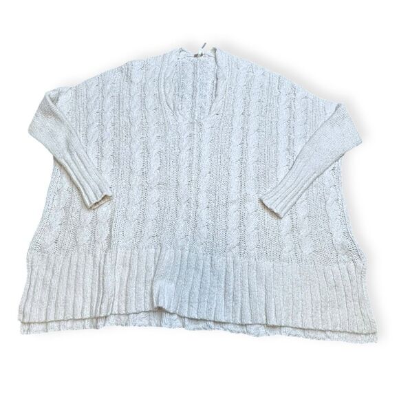 FREE PEOPLE Women’s Cream Long Sleeve Easy Cable Knit V-Neck Sweater Size Small - Picture 4 of 6